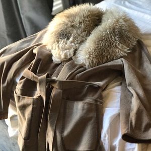 Vintage lamb shearling collar suede leather jacket